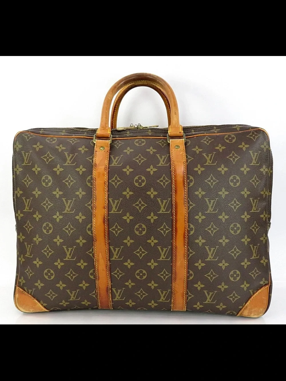 Louis Vuitton Monogram Canvas Briefcase with Tan Leather Trim